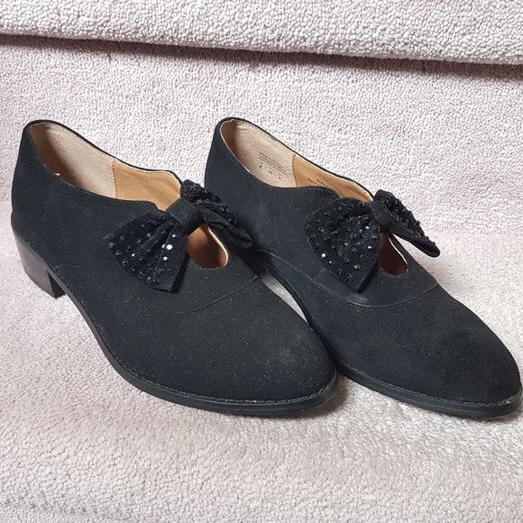 Shellys London Black Suede Bow Shoes - Picture 1 of 9